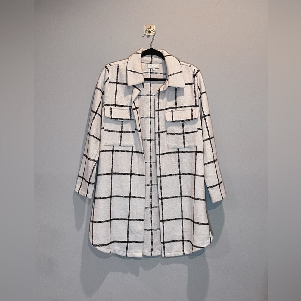 Melloday White and Black Open front Plaid Jacket Small NWOT